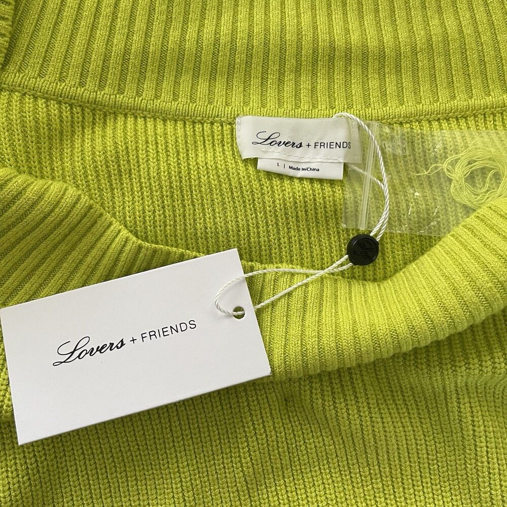 New Lovers+Friends Knit Sweater Size L Lime Green Pullover Off Shoulder Chic - Picture 4 of 7